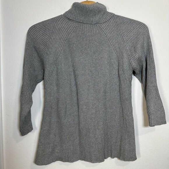 J Jill Womens Long Sleeve‎ Grey Turtleneck Ribbed Cotton Knit Sweater Size Large - Picture 2 of 4